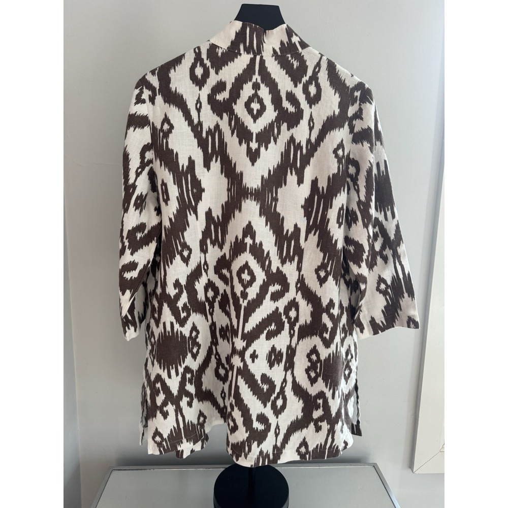 Chico's Ikat Linen Boho Open Front Tunic Jacket Coastal Resort Artsy Size 2 - Picture 2 of 8